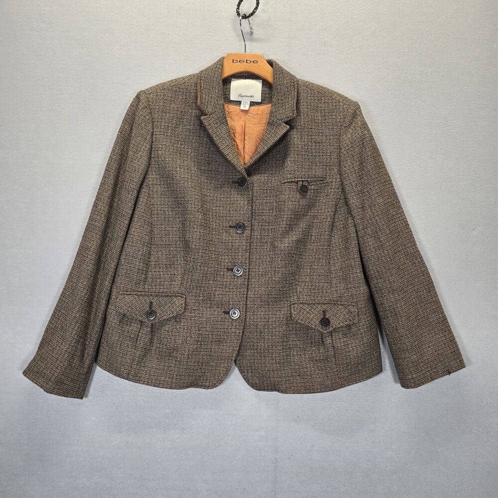 Façonnable Women's Tweed Blazer Size 14 – Brown with Orange Lining